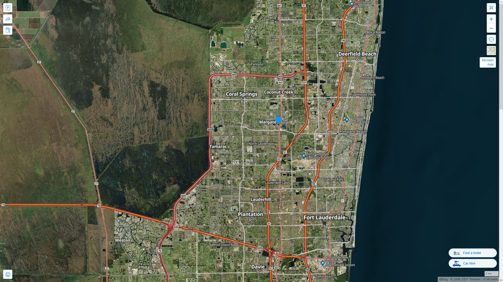 Margate Florida Highway and Road Map with Satellite View